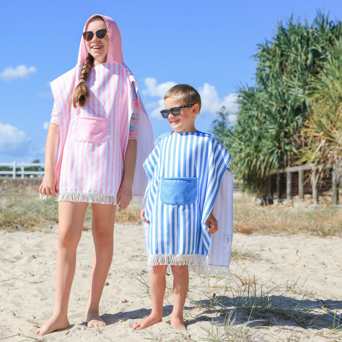 Hooded Towel Kids Blue Poncho M-L