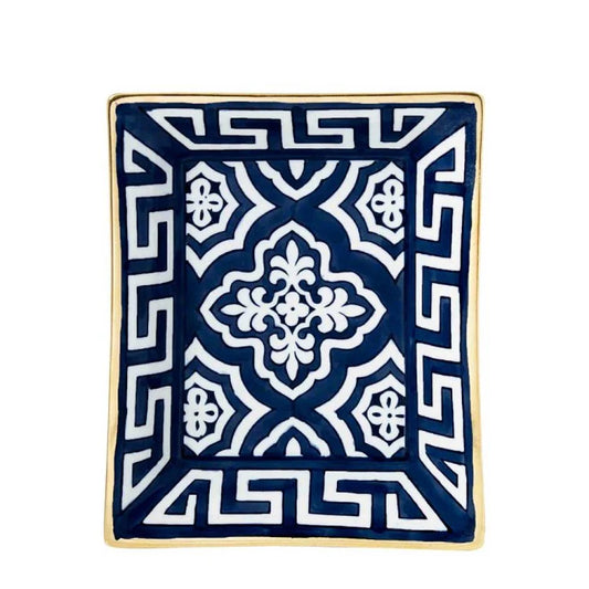 Porcelain Tangier Trinket Dish - Midnight Blue with Gold Trimming - 16x20x4cm
