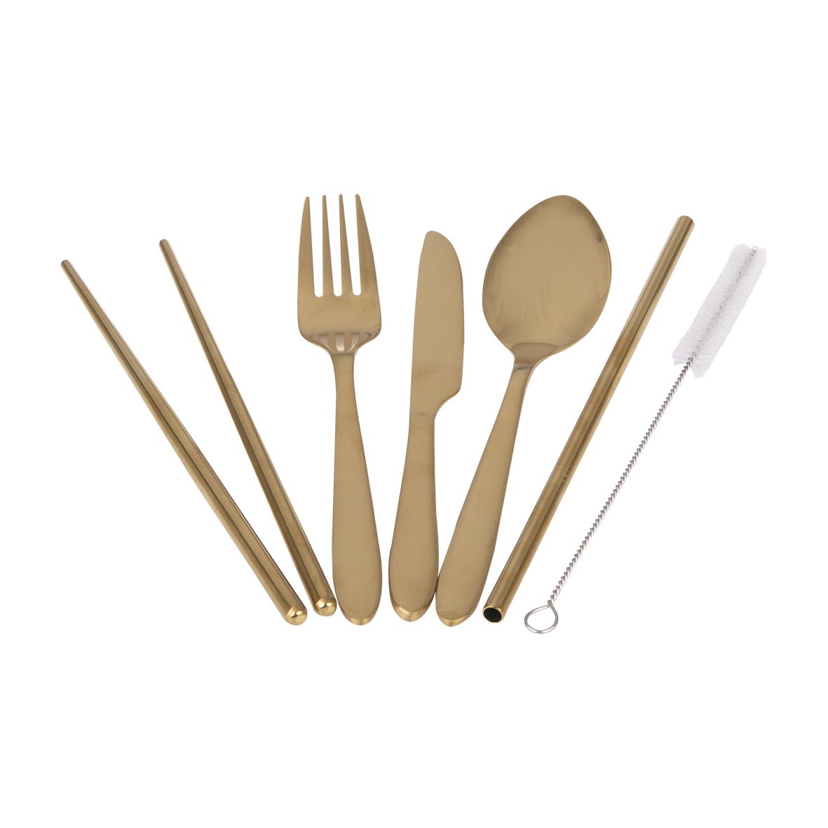 6 Piece Stainless Steel Traveller's Cutlery Set - Gold