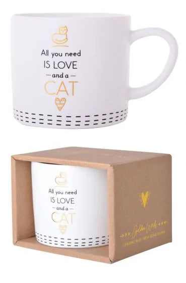 Gibson Gifts Golden Words Ceramic Mug - All you need is Love and a Cat - 8x12x8cm